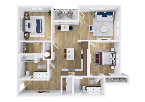 Floor plan for 2 beds, 2 baths, 1027 sqft